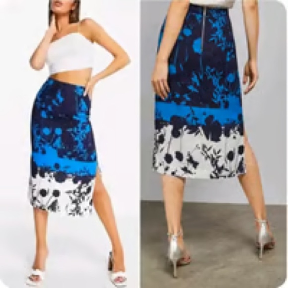 NWT TED BAKER High Waist Colorblock Floral Stripe Side Slit Midi Pencil Skirt 2